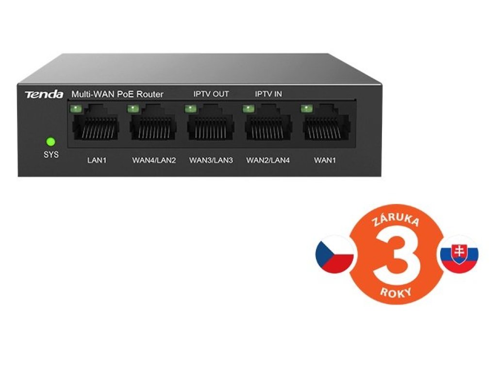 TENDA G0-5G-PoE Gigabit PoE Router MultiWAN, 3x GWAN/GLAN, 1x GWAN, 1x GLAN, 4x PoE 802.3af/at, VPN (75011980)
