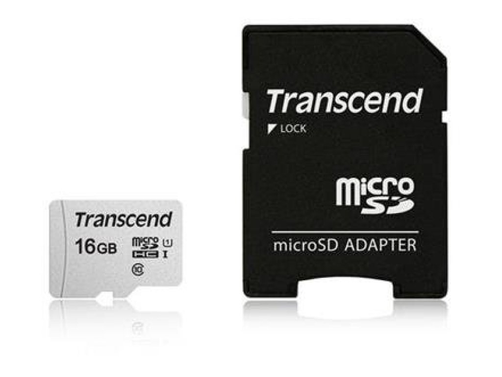 TRANSCEND MicroSDHC karta 16GB 300S, UHS-I U1 + adaptér (TS16GUSD300S-A)