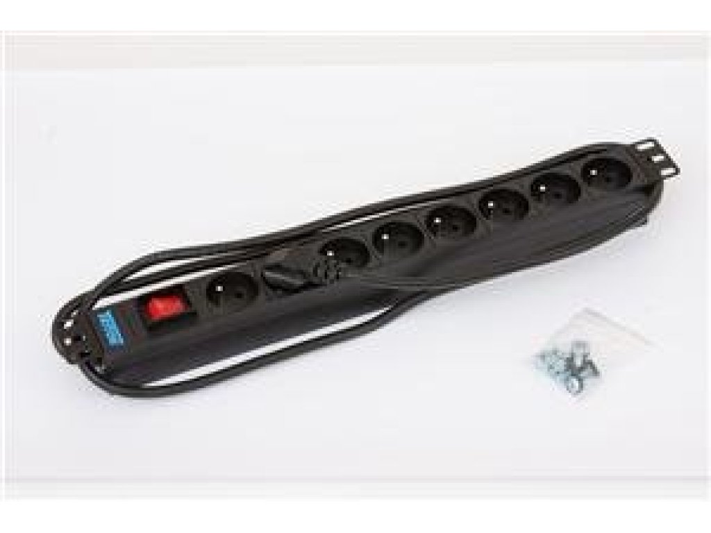 TRITON 19" rozvodný panel 1U 8x230V vypínač černý 2m (RAB-PD-X03-A1)