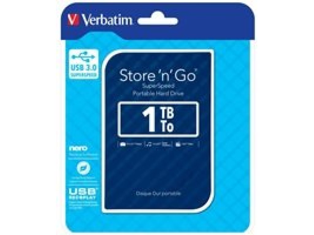 VERBATIM 1TB Store 'n' Go Portable Hard Drive USB 3.0, Blue GEN II (53200)