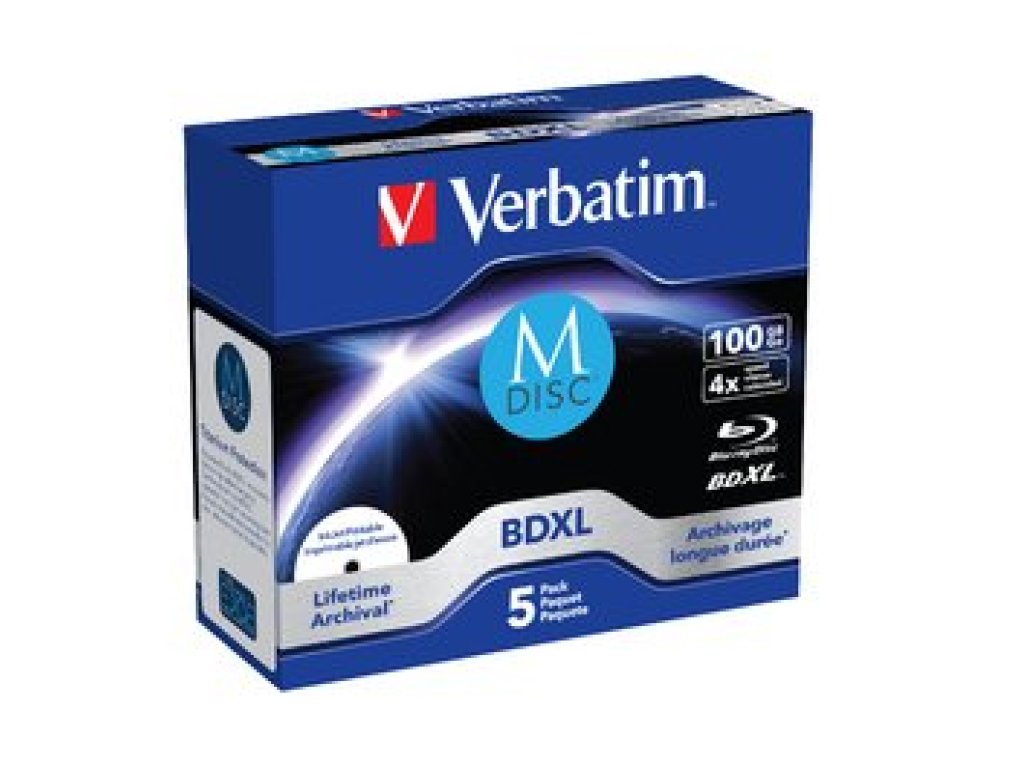 VERBATIM Blu-ray M-DISC BD-R 100GB 4x Printable jewel box, 5ks/pack (43834)