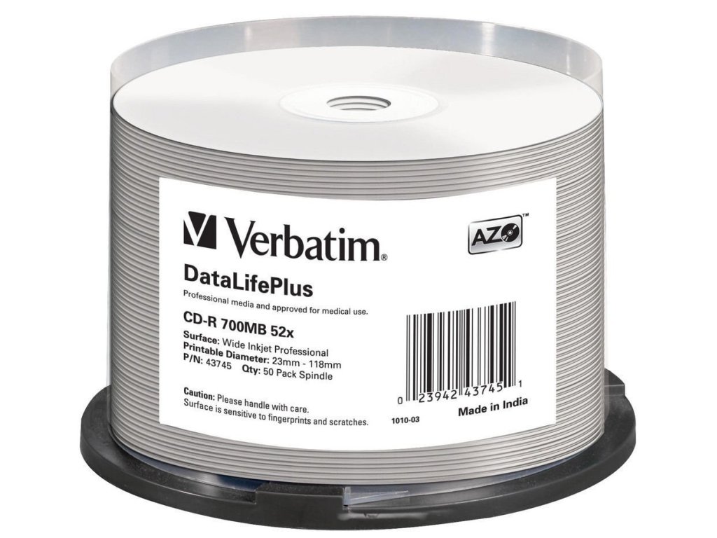 VERBATIM CD-R (50-Pack) Spindle/ Print/ 52x/ 700MB/ NoID (43745)