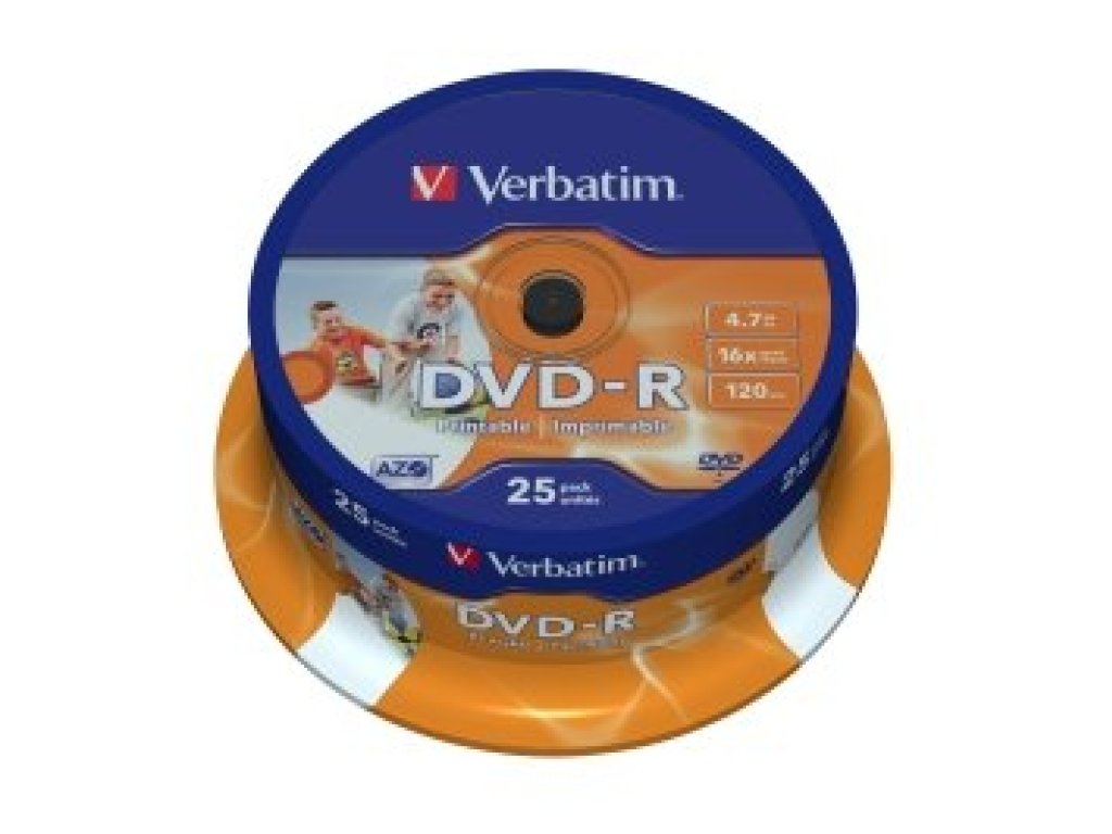 VERBATIM DVD-R 4,7GB 16x Printable spindl 25ks (43538)