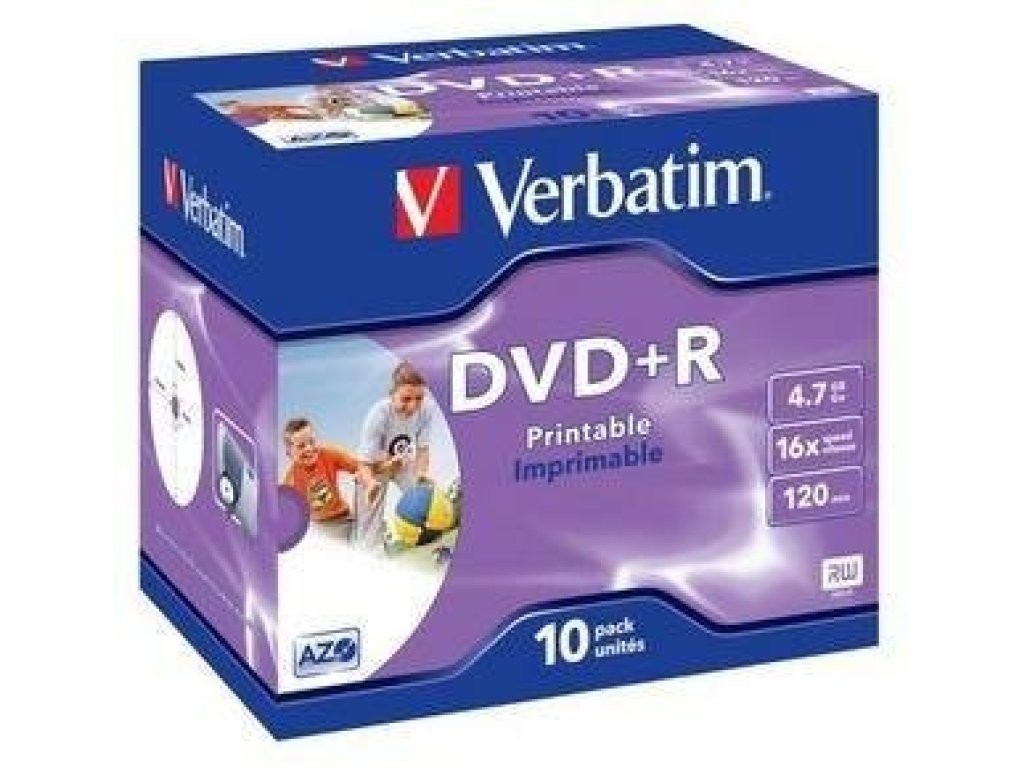 VERBATIM DVD+R 4,7GB Printable 16x jewel 10ks (43508)