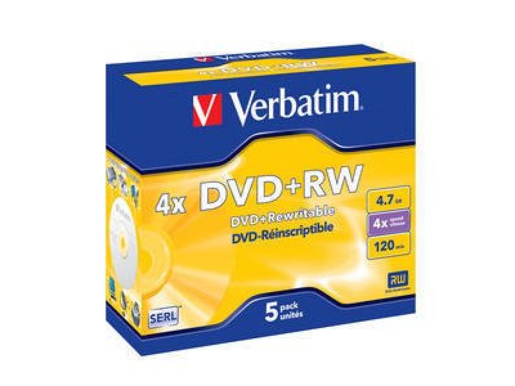 VERBATIM DVD+RW (4x, 4,7GB), 5ks/pack (43229)