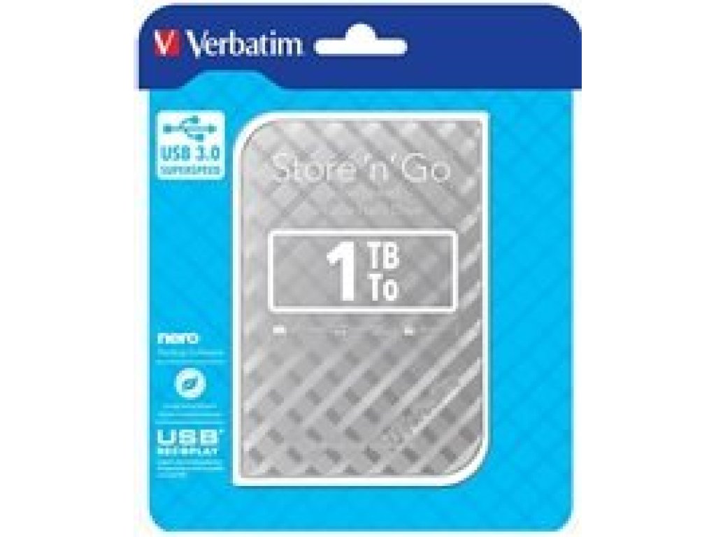 VERBATIM HDD 2.5" 1TB Store 'n' Go Portable Hard Drive USB 3.0, Silver GEN II (53197)