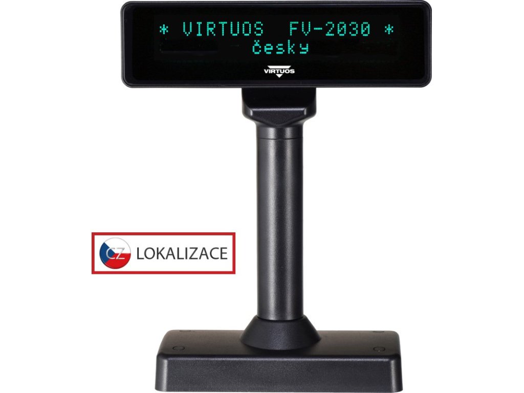 Virtuos VFD zákaznický displej Virtuos FV-2030B 2x20 9mm, serial, cerný (EJG1005)