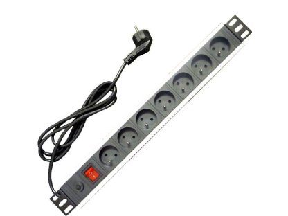 19" napájecí panel 7x220V-1,8m PPO Black+prep.ochr