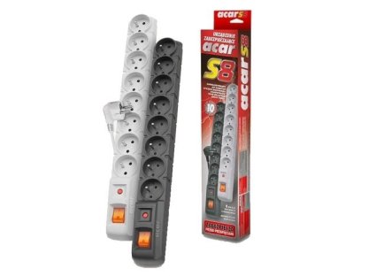 ACAR přepěťová ochrana S8, 8 zásuvek, 1,5m, černá (ppacars8-2black)