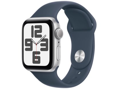 APPLE Watch SE GPS 40mm Silver Aluminium Case with Storm Blue Sport Band - S/M (MRE13QC/A)