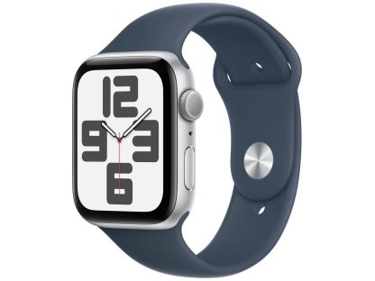 APPLE Watch SE GPS 44mm Silver Aluminium Case with Storm Blue Sport Band - M/L (MREE3QC/A)