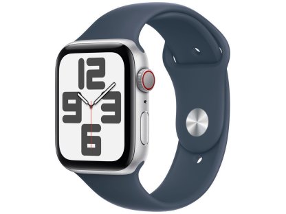 APPLE Watch SE GPS + Cellular 44mm Silver Aluminium Case with Storm Blue Sport Band - S/M (MRHF3QC/A)