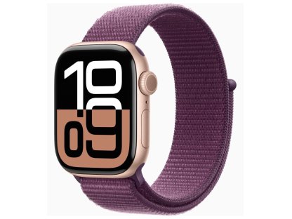 APPLE Watch Series 10 GPS + Cellular 42mm Rose Gold Aluminium Case with Plum Sport Loop (MWXC3QC/A)