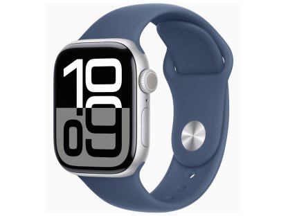 APPLE Watch Series 10 GPS + Cellular 42mm Silver Aluminium Case with Denim Sport Band - M/L (MWX43QC/A)