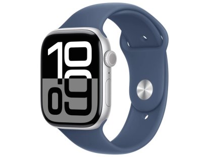 APPLE Watch Series 10 GPS + Cellular 46mm Silver Aluminium Case with Denim Sport Band - S/M (MWY03QC/A)