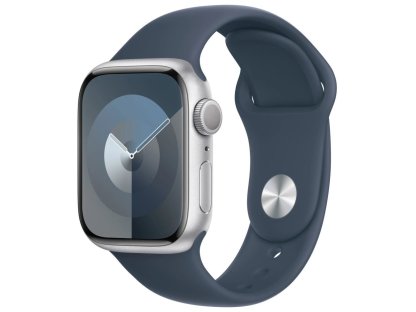 APPLE Watch Series 9 GPS 41mm Silver Aluminium Case with Storm Blue Sport Band - M/L (MR913QC/A)