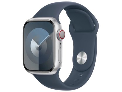 APPLE Watch Series 9 GPS + Cellular 41mm Silver Aluminium Case with Storm Blue Sport Band - M/L (MRHW3QC/A)