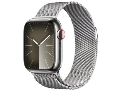 APPLE Watch Series 9 GPS + Cellular 41mm Silver Stainless Steel Case with Silver Milanese Loop (MRJ43QC/A)