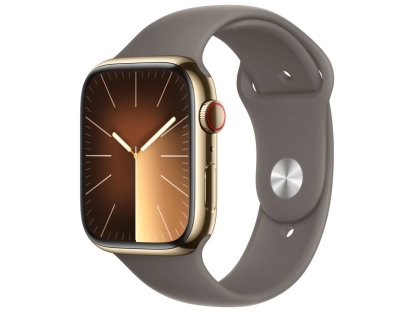APPLE Watch Series 9 GPS + Cellular 45mm Gold Stainless Steel Case with Clay Sport Band - S/M (MRMR3QC/A)