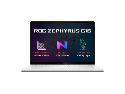 ASUS ROG Zephyrus G16 GU605CR - 16" 2560x1600 WQXGA, Ultra 9 285H, 32GB RAM, 2TB SSD, GeForce RTX 5070 Ti, W11 Pro, bílý (GU605CR-NEBULA169X)