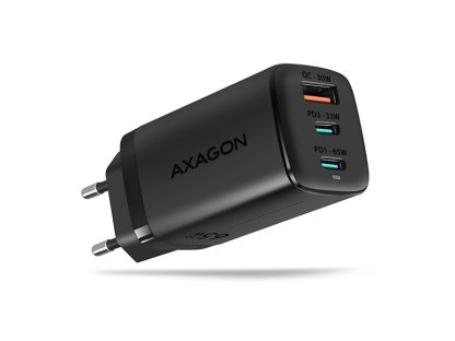 AXAGON ACU-DPQ65, GaN nabíjecka do síte 65W, 3x port (USB-A + dual USB-C), PD3.0/QC4+/PPS/Apple (ACU-DPQ65)