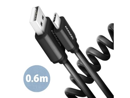 AXAGON kabel USB-A - USB-C TWISTER USB2.0, 3A, kroucený, 0.6m, černá