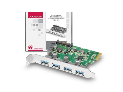 AXAGON PCEU-430V, PCIe adapter 4x USB3.0, UASP, nabíjení 3A, VIA