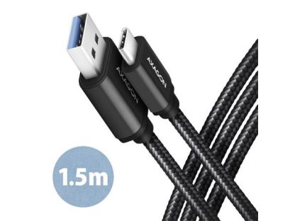 AXAGON SPEED kabel USB-C <-> USB-A, 1.5m, USB 3.2 Gen 1, 3A, ALU, oplet, černý (BUCM3-AM15AB)