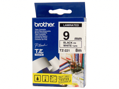 BROTHER TZE-221, 9mm, bílá/cerná (TZE221)