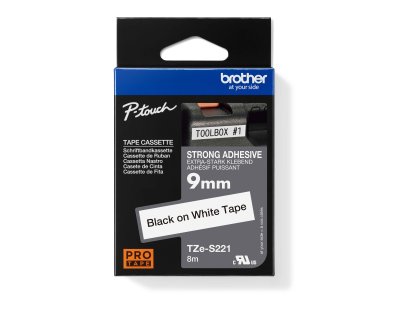 BROTHER TZE-S221, 9mm, bílá/cerná, adhezivní, laminovaná, délka 8m (TZES221)