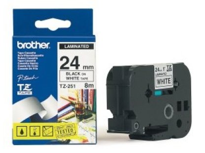 BROTHER TZE251 - kazeta TZ šírky 24mm, laminovaná TZE-251, bílá/cerné písmo (TZE251)