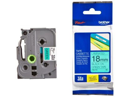 BROTHER TZE741 - kazeta TZ šírky 18mm, laminovaná TZE-741, zelená/cerné písmo