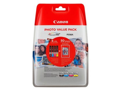 Canon CLI-551XL C/M/Y/BK Photo Value Pack - 4-balení - 11 ml - XL - žlutá, azurová, purpurová, černá - originální (6443B008)