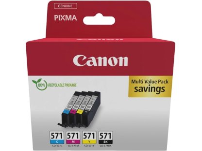 Canon CLI-571 C/M/Y/BK Multipack - 4-balení - 7 ml - černá, žlutá, azurová, purpurová - originální (0386C008)