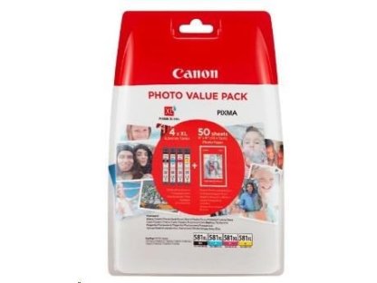 Canon CLI-581XL C/M/Y/BK Photo Value Pack - 4-balení - 8.3 ml - XL - černá, žlutá, azurová, purpurová - originální (2052C006)