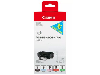 Canon PGI-9 MBK/PC/PM/R/G Multi-Pack - 5 balení - červená, zelená, matná černá, foto azurová, foto magenta - originální (1033B013)