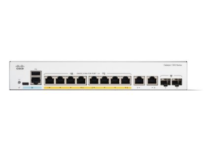 CISCO Catalyst 1300-8P-E-2G - Přepínač, L3, řízený, 8 x 10/100/1000 (PoE+) + 2 x combo Gigabit SFP/RJ-45, Lze montovat do rozvaděče, PoE+ (60 W) (C1300-8P-E-2G)