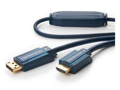 CLICKTRONIC kabel DisplayPort-HDMI, M/M, propojovací, 15m, modrý (CLICK70725)