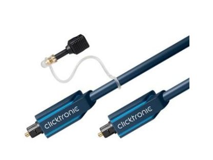 CLICKTRONIC kabel Toslink-Toslink, M/M, propojovací, 2m, modrý, s redukcí na 3.5mm (CLICK70368)