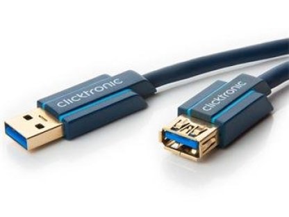 CLICKTRONIC kabel USB 3.0, A-A, M/F, prodlužovací, 3m, modrý (CLICK70120)