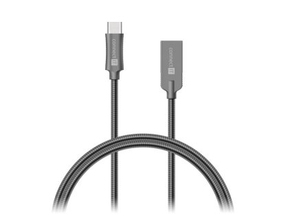 CONNECT IT kabel USB Wirez Steel Knight, C-A, propojovací, 1m, antracitový, opletený (CCA-5010-AN)