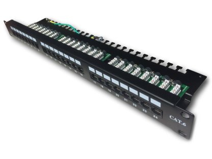 DATACOM Patch panel 19" UTP 24 port CAT6 LSA 1U BK (3x8p)hor.zářez (3094)