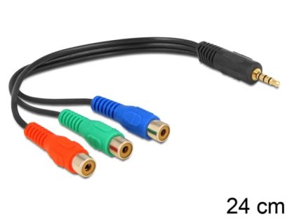 DELOCK kabel 3xCINCH-Jack 3.5 4pin, 3xF/M, propojovací, 0,24m, černý (62499)