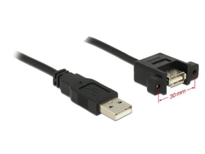 DELOCK kabel USB 2.0, A-A, M/F se šroubky, prodlužovací, 1m, černý (85106)