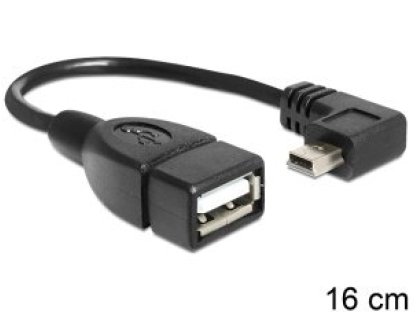 DELOCK kabel USB 2.0, A-B mini pravoúhlý, F/M, propojovací, 0,16m, černý, OTG (83245)