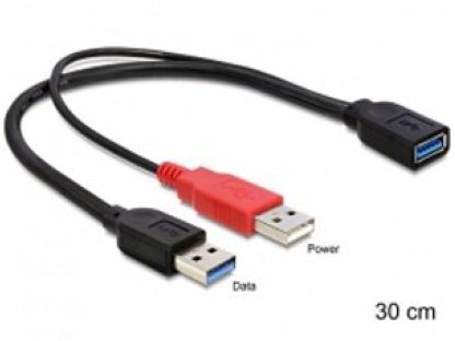 DELOCK kabel USB 3.0, A-A+A, F/M+M, propojovací, 0,3m (83176)