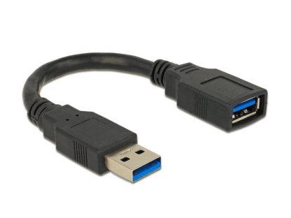 DELOCK kabel USB 3.0, A-A, M/F, prodlužovací, 0,15m, černý (82776)