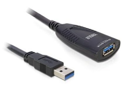 DELOCK kabel USB 3.0, A-A, M/F, prodlužovací, 5m, černý, repeater (83089)