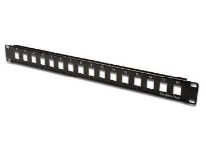 DIGITUS 19" Patch panel, nestínený, 16 portu, neosazený, 1U, cerná barva RAL 9005