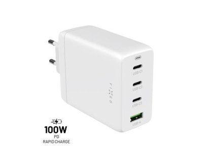 FIXED GaN Síťová nabíječka 100W bílá (FIXCG100-3CU-WH)